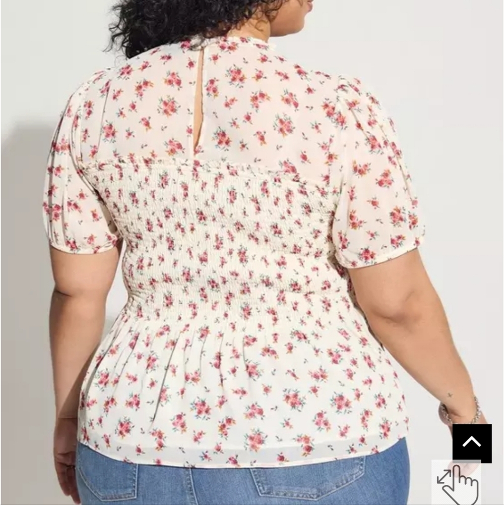 Torrid Chiffon Ruffle Mock Neck Smocked Crop Top - Picture 3 of 5
